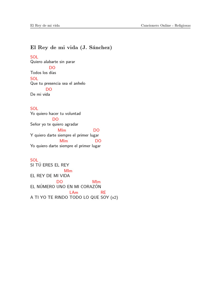 El Rey de mi Vida: Letra y Acordes | PDF