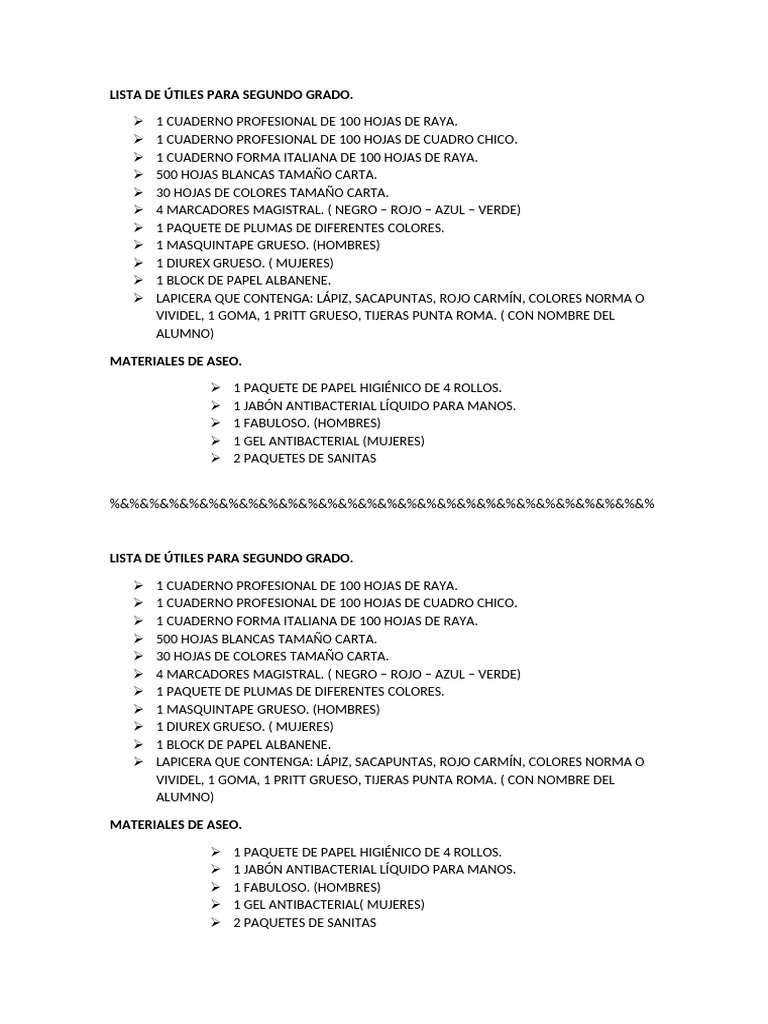 Lista de Utilespara Segundo Grado 2023 - 2024-1 | PDF