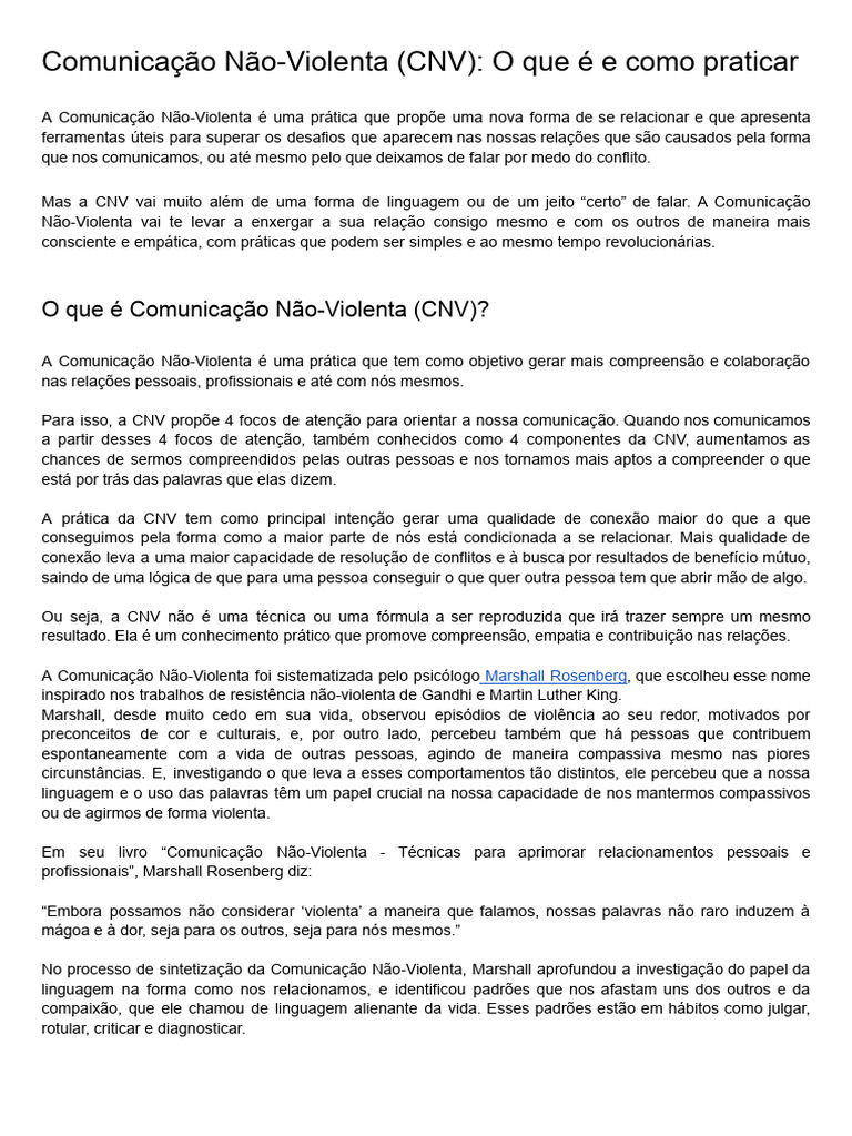 Comunicação Não-Violenta: Princípios e Prática | PDF | Comunicação ...