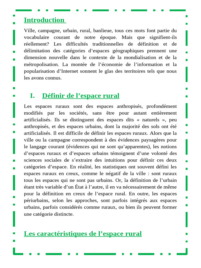 Caractéristiques de l'espace rural | PDF | Zone rurale | Agriculture