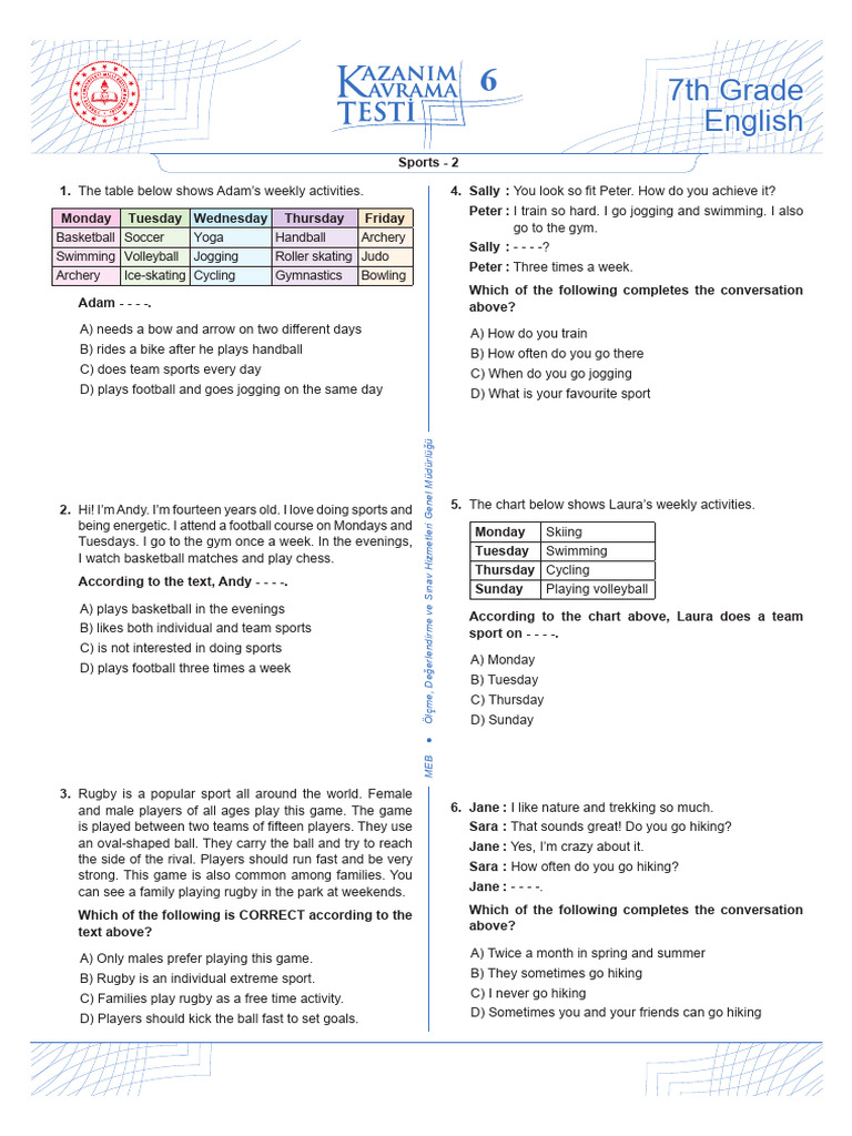 UNIT 5 TEST 2 | PDF | Sports