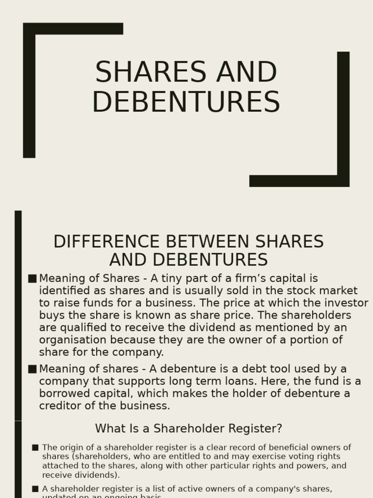 Shares and Debentures | PDF | Dividend | Stocks