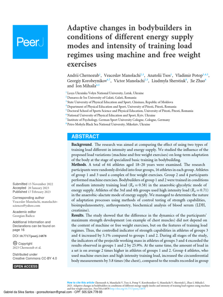 Adaptive Changes in Bodybuilders in Conditions of Different Energy ...