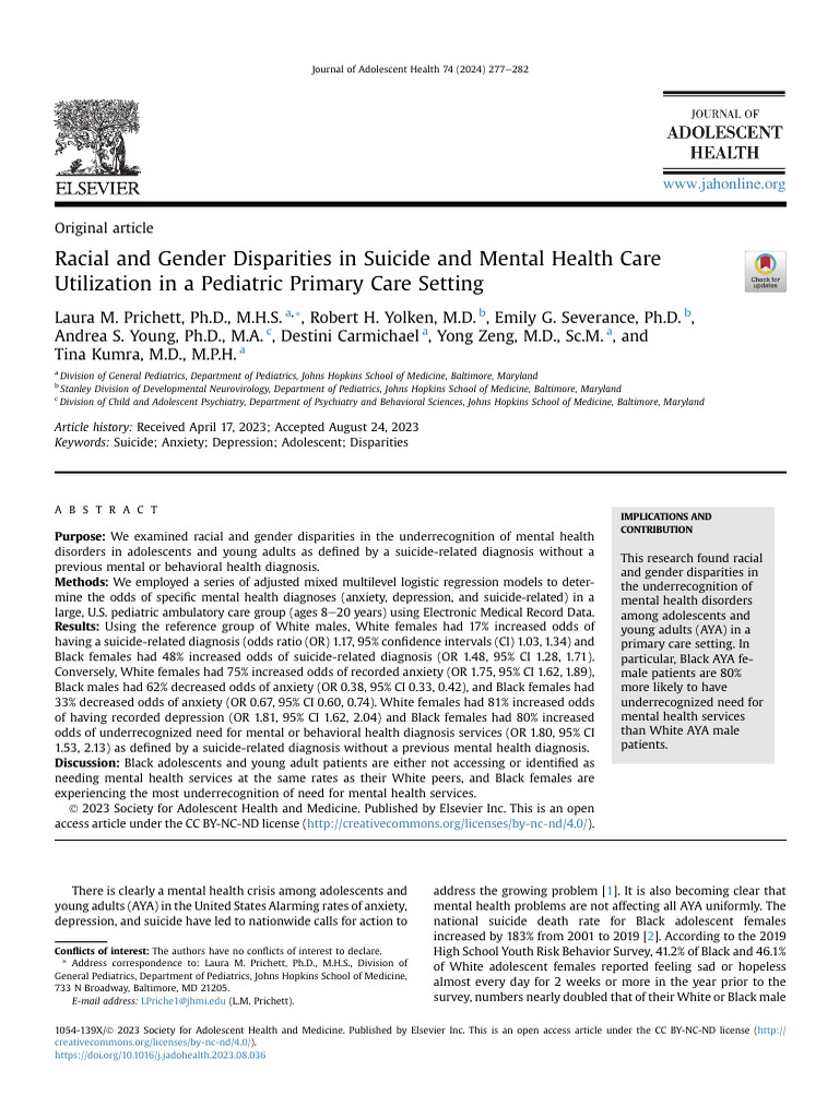 Racial and Gender Disparities in Suicide and Mental Health Care | PDF ...