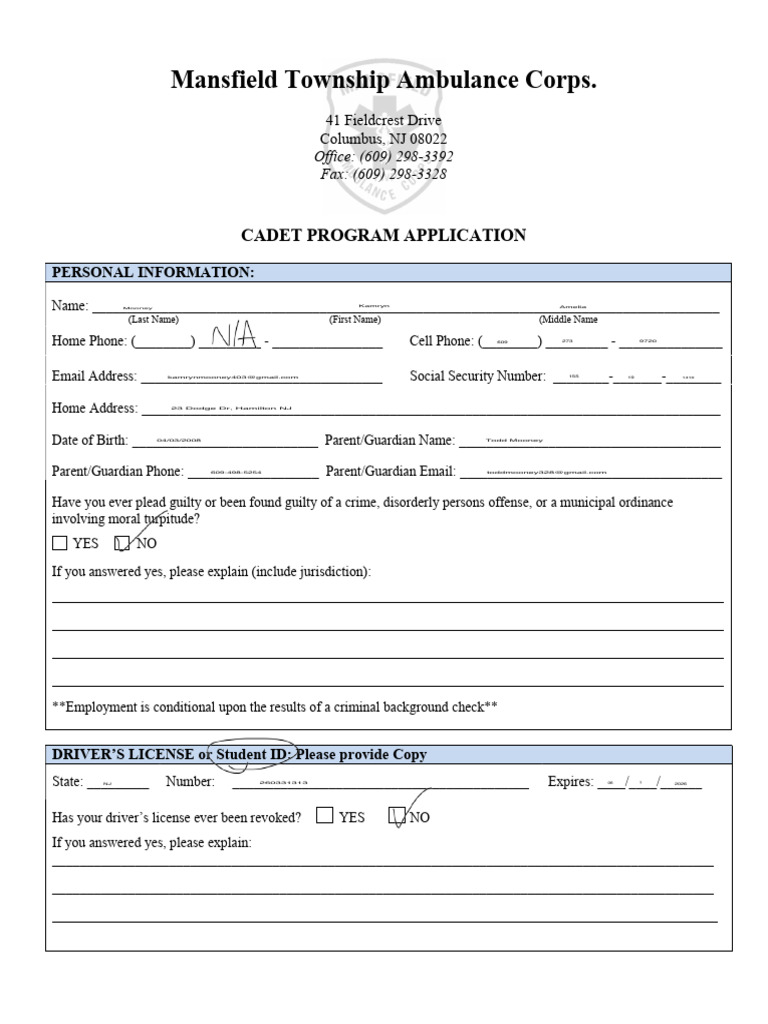 Cadet Program Application | PDF | Justice | Crime & Violence
