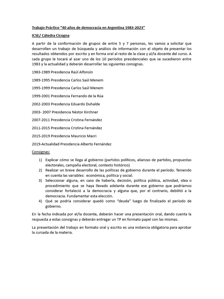 40 Años de Democracia en Argentina | PDF