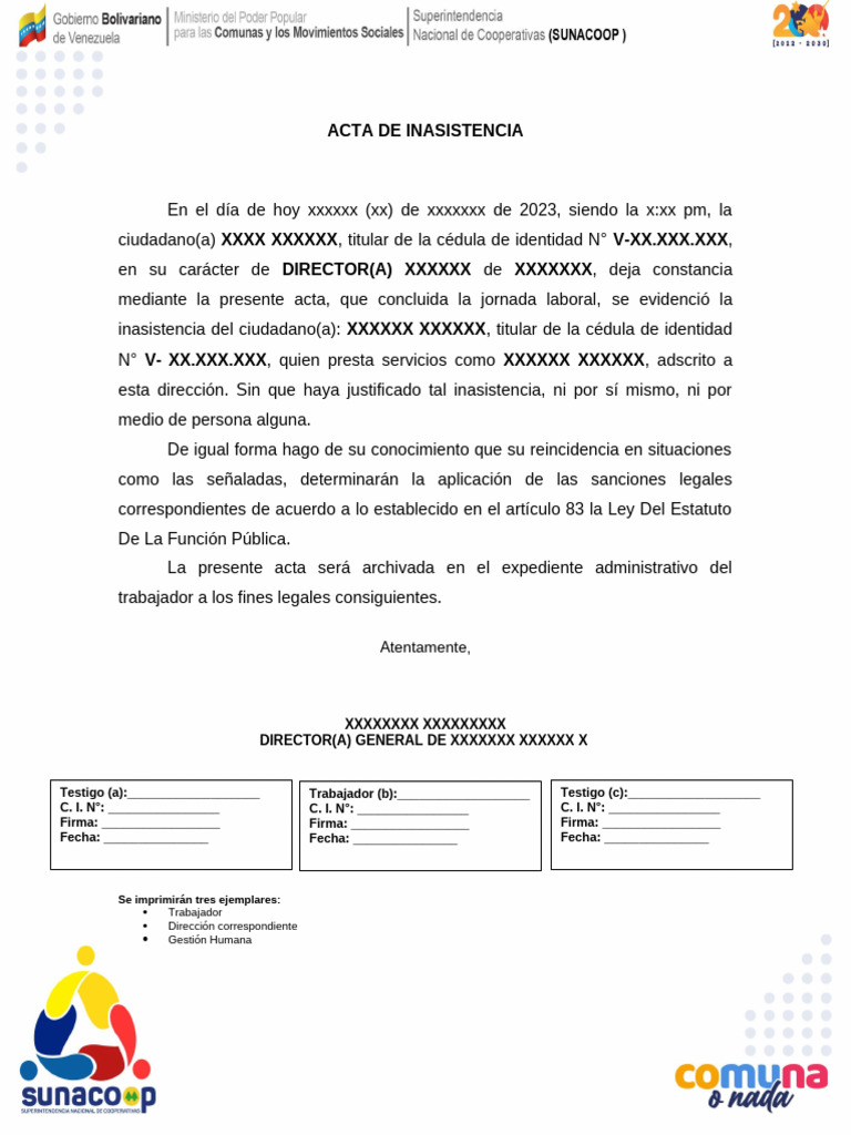 Acta de Inasistencia Laboral | PDF