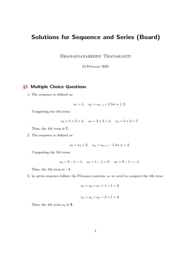 Sequence and Series Solutions Guide | PDF | Mathematical Concepts ...