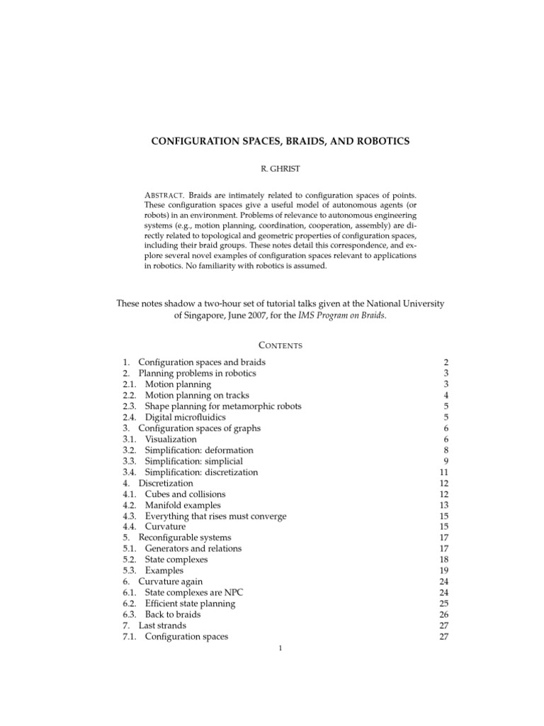 Braids and Configuration Spaces in Robotics | PDF | Euclidean Space ...