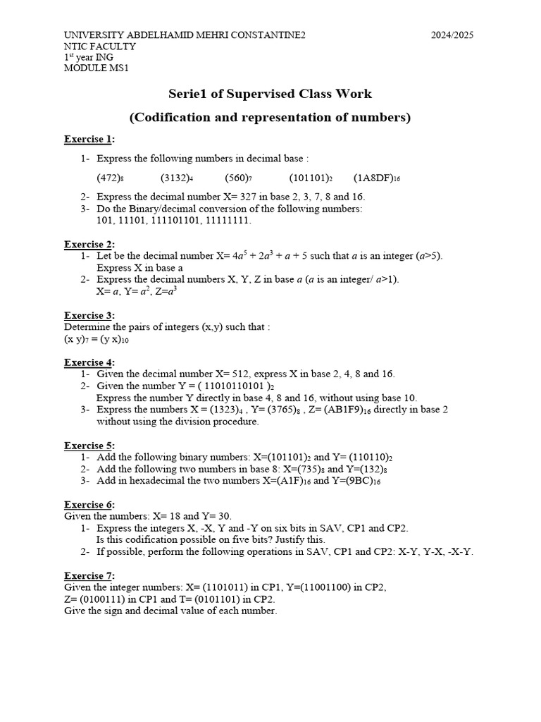Number Base Conversion Exercises | PDF | Decimal | Elementary Mathematics