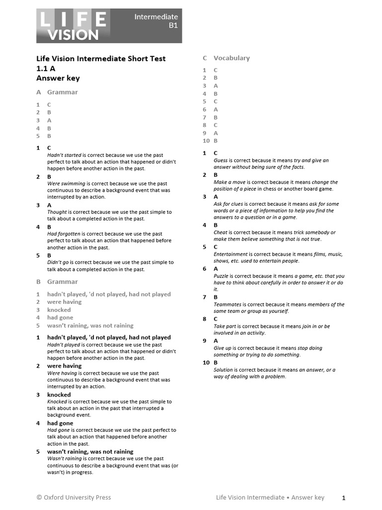 Life Vision Intermediate Answer Key | PDF