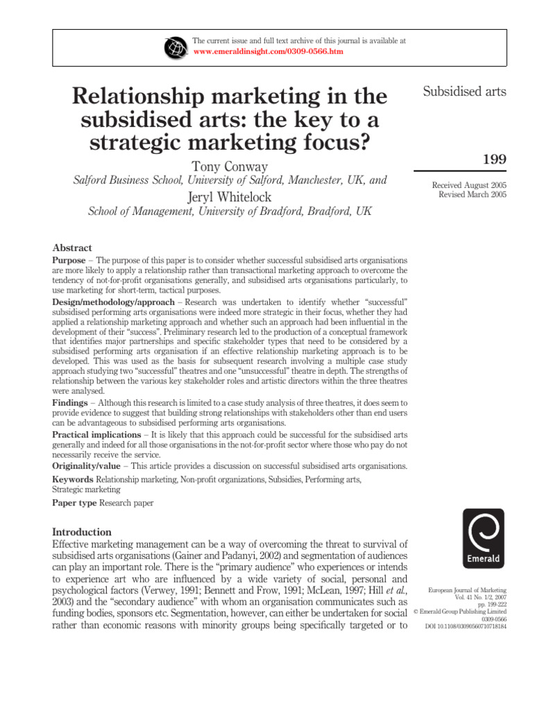 Relationship Marketing in Subsidised Arts | PDF | Marketing | Data