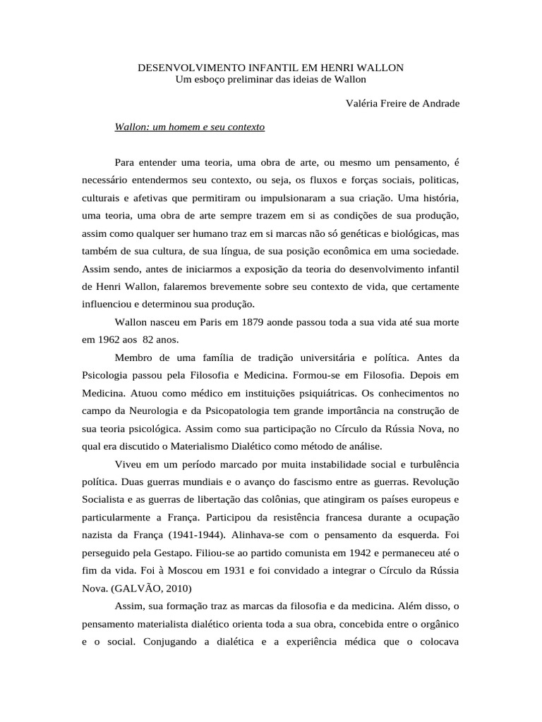 Teoria do Desenvolvimento Infantil de Wallon | PDF | Emoções | Pensamento