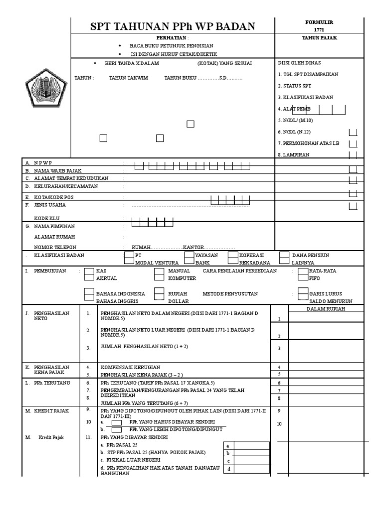 Spt Tahunan Pph Wp Badan Formulir 1771