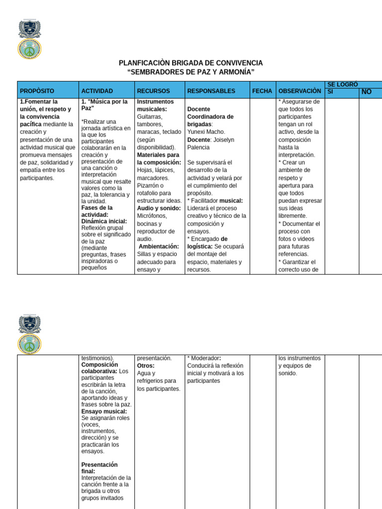 Actividades para Fomentar la Paz y Convivencia | PDF | Composiciones ...