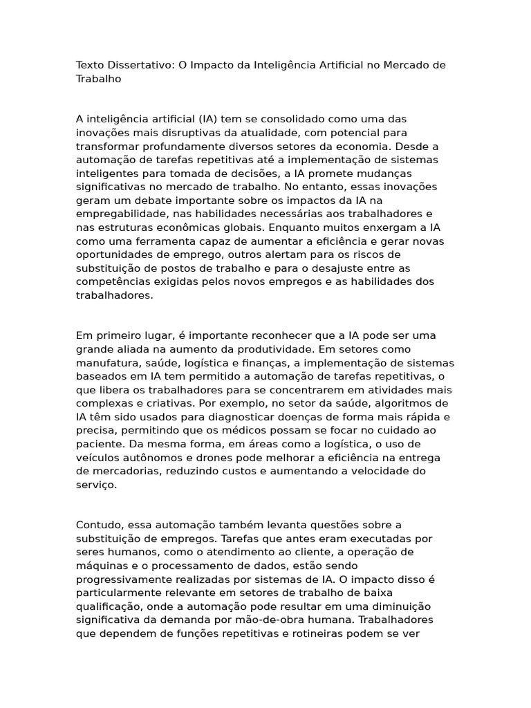 Impacto da IA no Mercado de Trabalho | PDF | Inteligência artificial ...