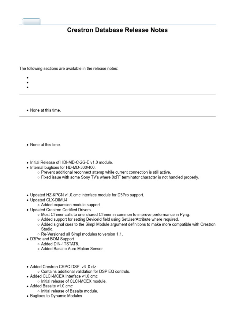 Crestron Database Release Notes 70.00.001 | PDF | Digital Video ...
