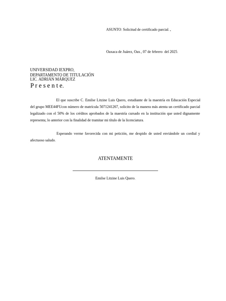 Solicitud de Certificado Parcial IEXPRO | PDF