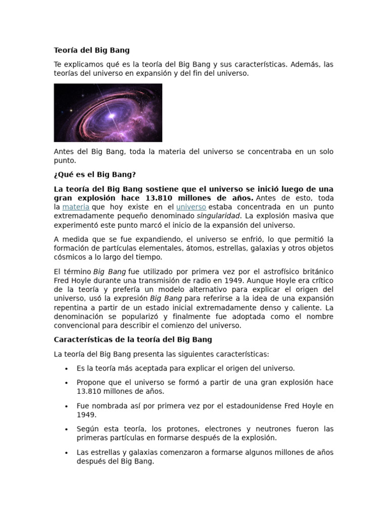 Teoría del Big Bang: Origen y Expansión | PDF | Big Bang | Universo