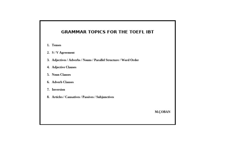 TOEFL iBT Grammar Topics Guide | PDF
