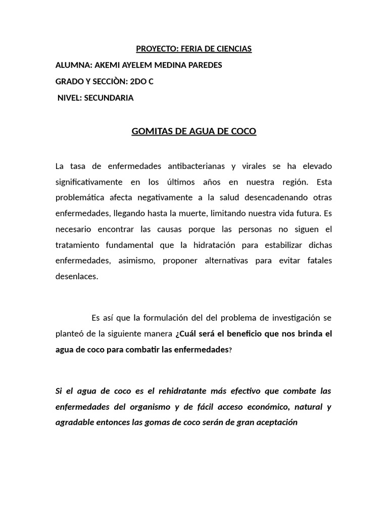 Proyecto de Feria de Ciencias 2024 | PDF