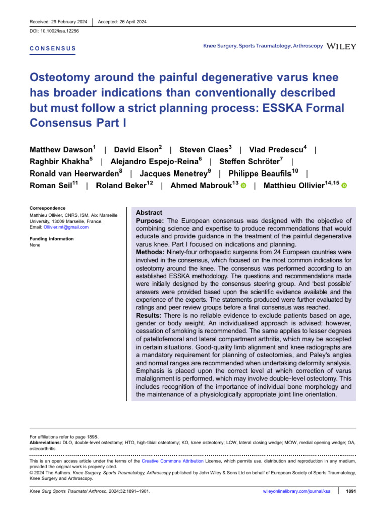 Osteotomy Consensus for Varus Knee Pain | PDF | Knee | Musculoskeletal ...
