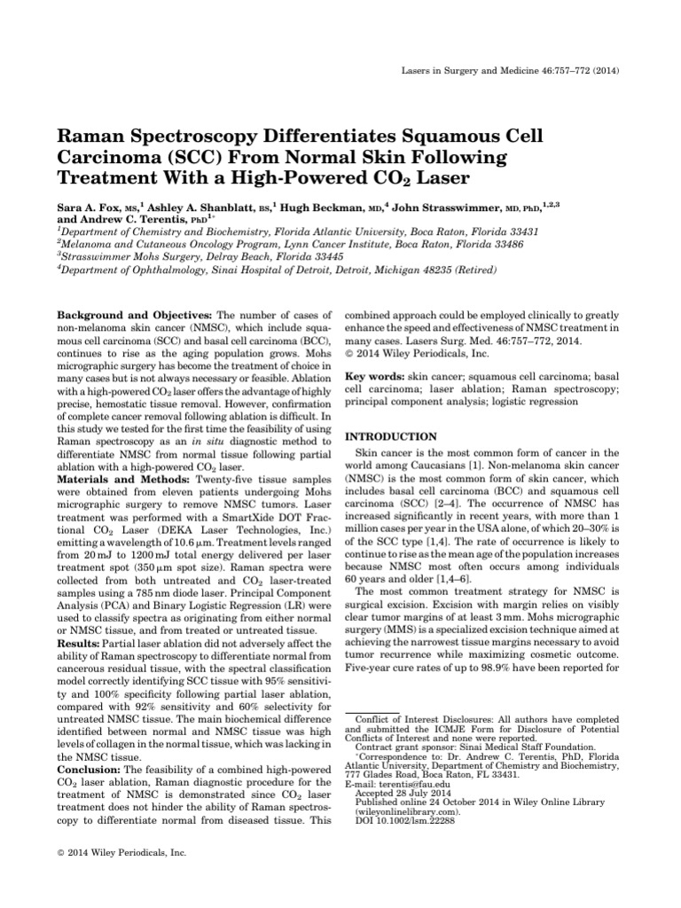 Raman Spectroscopy for SCC Detection | PDF | Skin Cancer | Raman ...