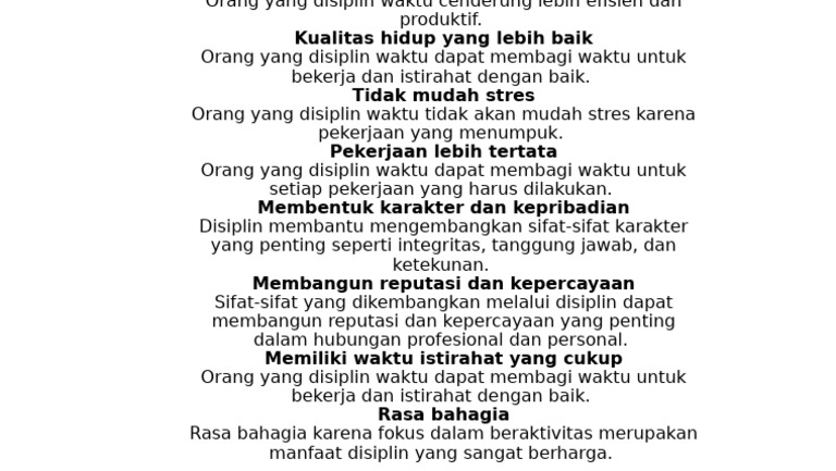 Manfaat Disiplin Waktu Bagi Diri Sendri Yang Perlu Kamu Tahu | PDF