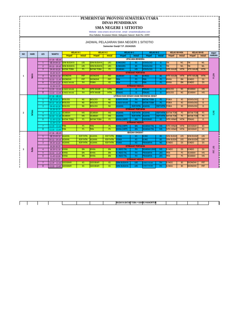 Roster Pelajaran SMA 2024/2025 | PDF