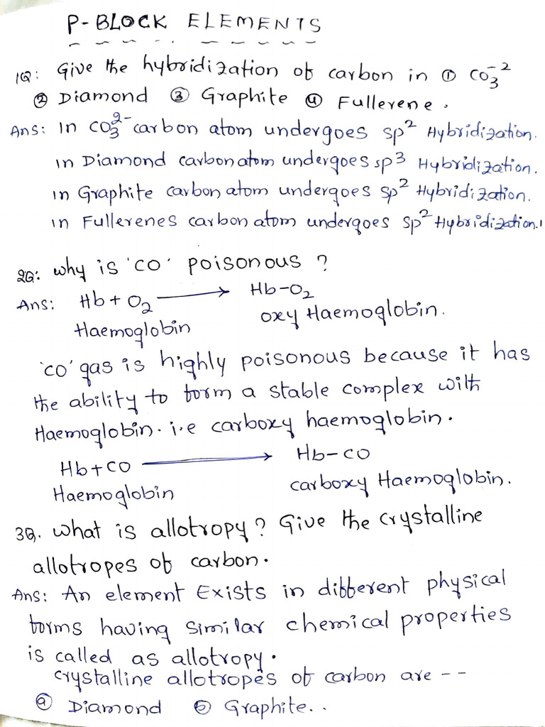 P-Block Elements 2 Marks | PDF | Carbon | Molecules