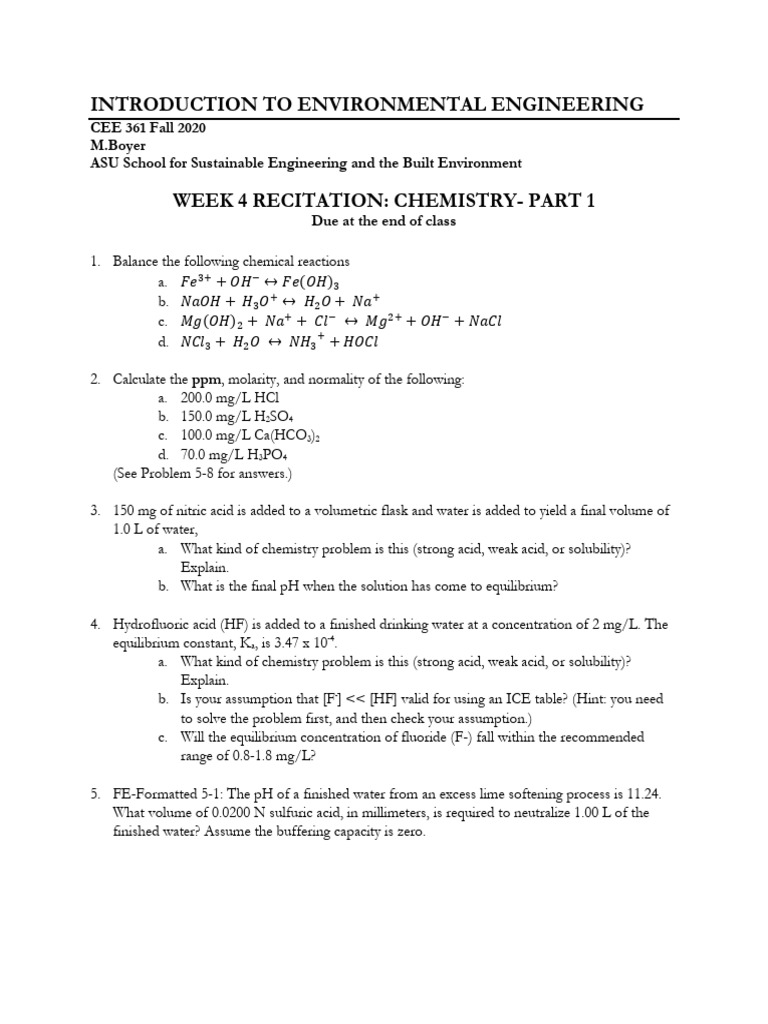 Week+4,+Recitation+Problems +Chemistry+Part+1 | PDF