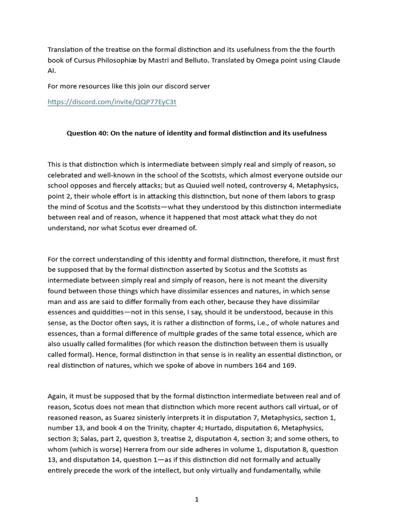 Formal Distinction in Scotus' Philosophy | PDF | Definition | Reason