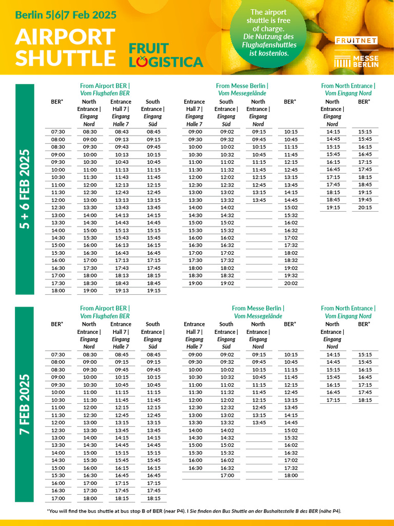 Airport Shuttle Schedule for Fruit Logistica | PDF