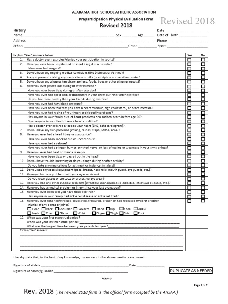 AHSAA Physical Evaluation 1 | PDF | Heart | Thorax