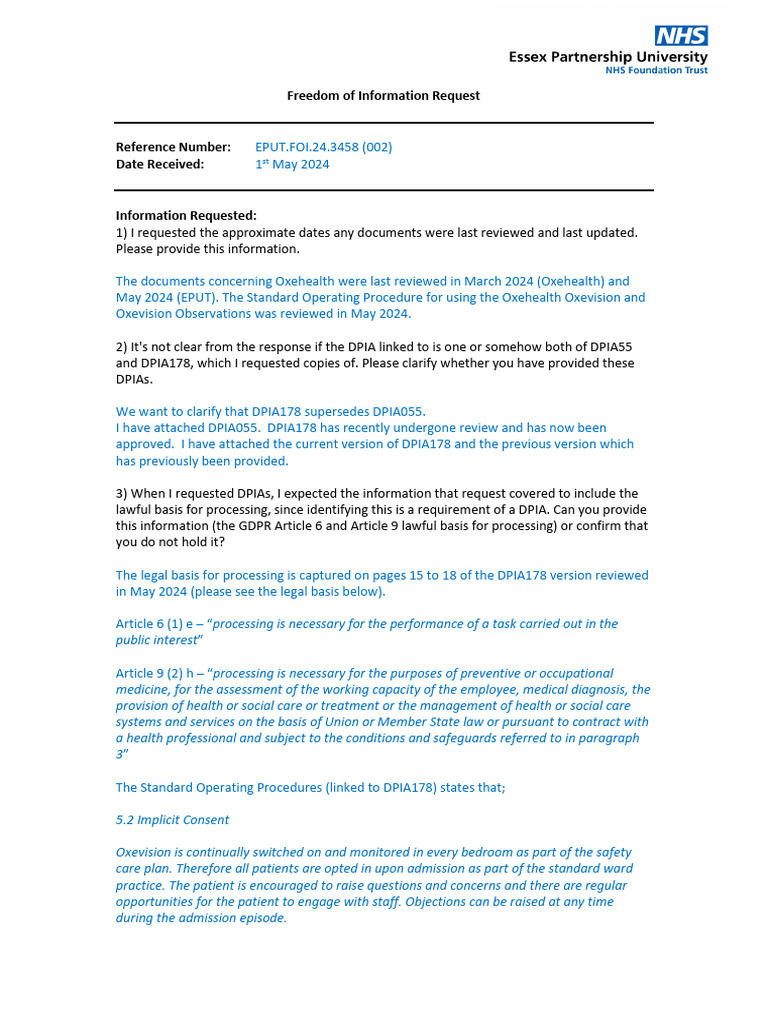 EPUT DPIA and Oxehealth Review Summary | PDF | Computer Security | Security