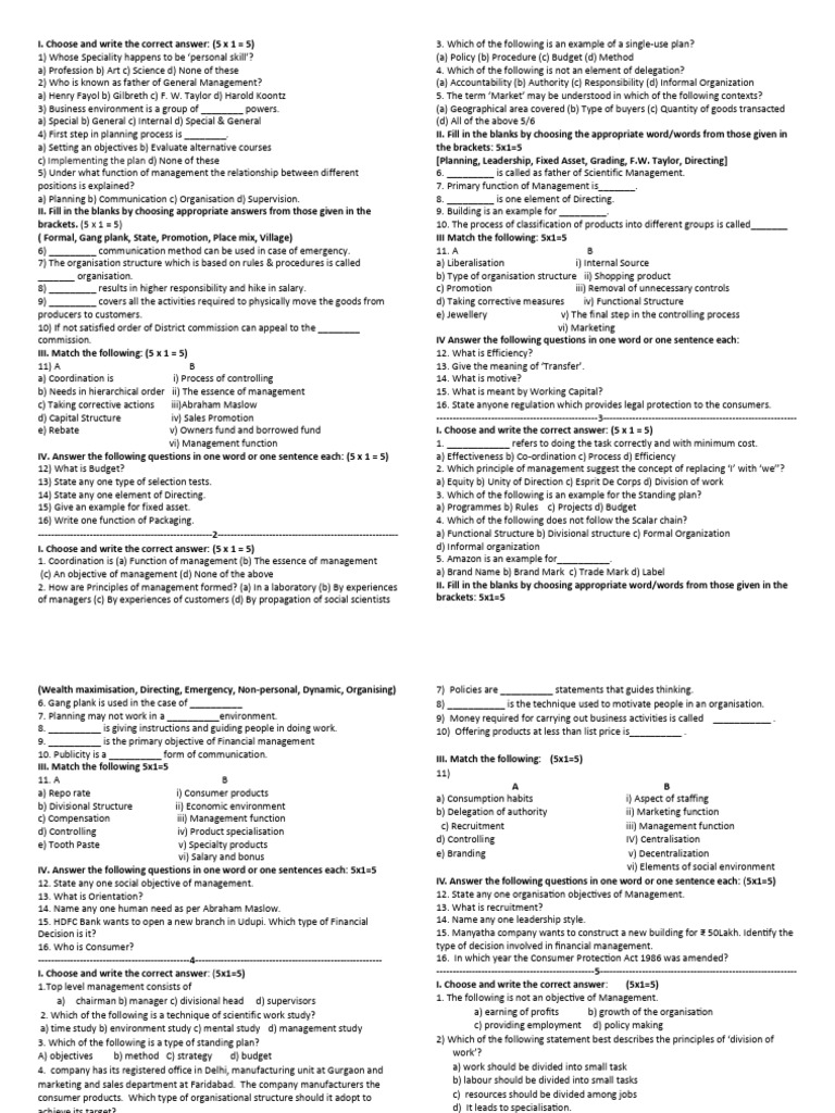 Ii bs one mark questions for practice pdf marketing leadership