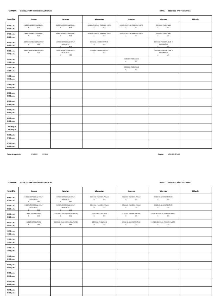 Horario de Clases Derecho 2020 | PDF | Justicia | Crimen y violencia