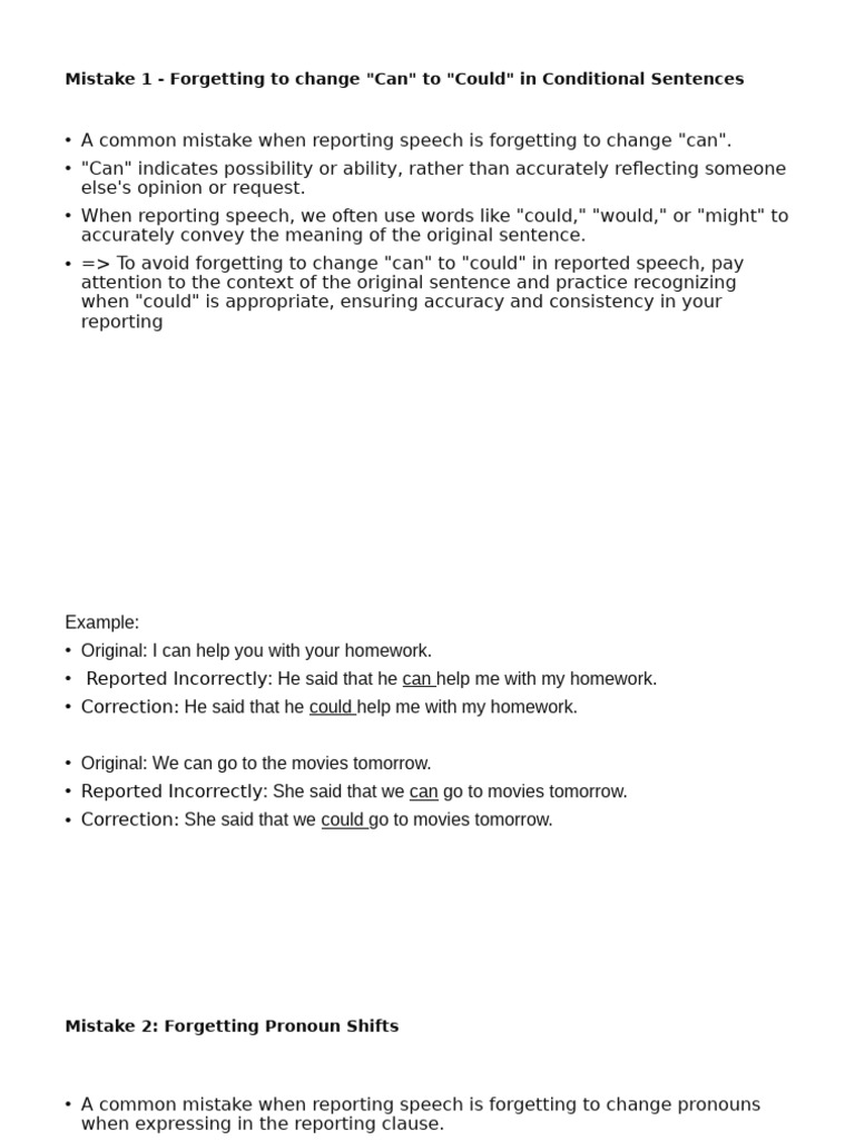 Common Errors in Reported Speech | PDF | Pronoun | Accuracy And Precision