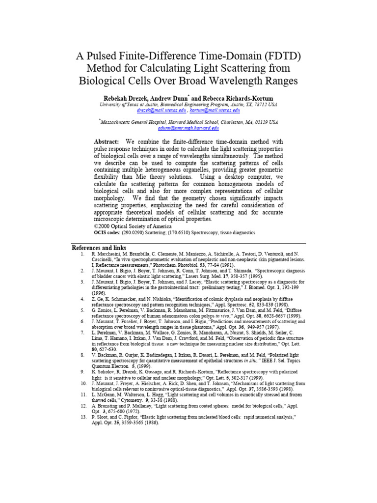 FDTD Method for Light Scattering in Cells | PDF | Scattering | Discrete ...