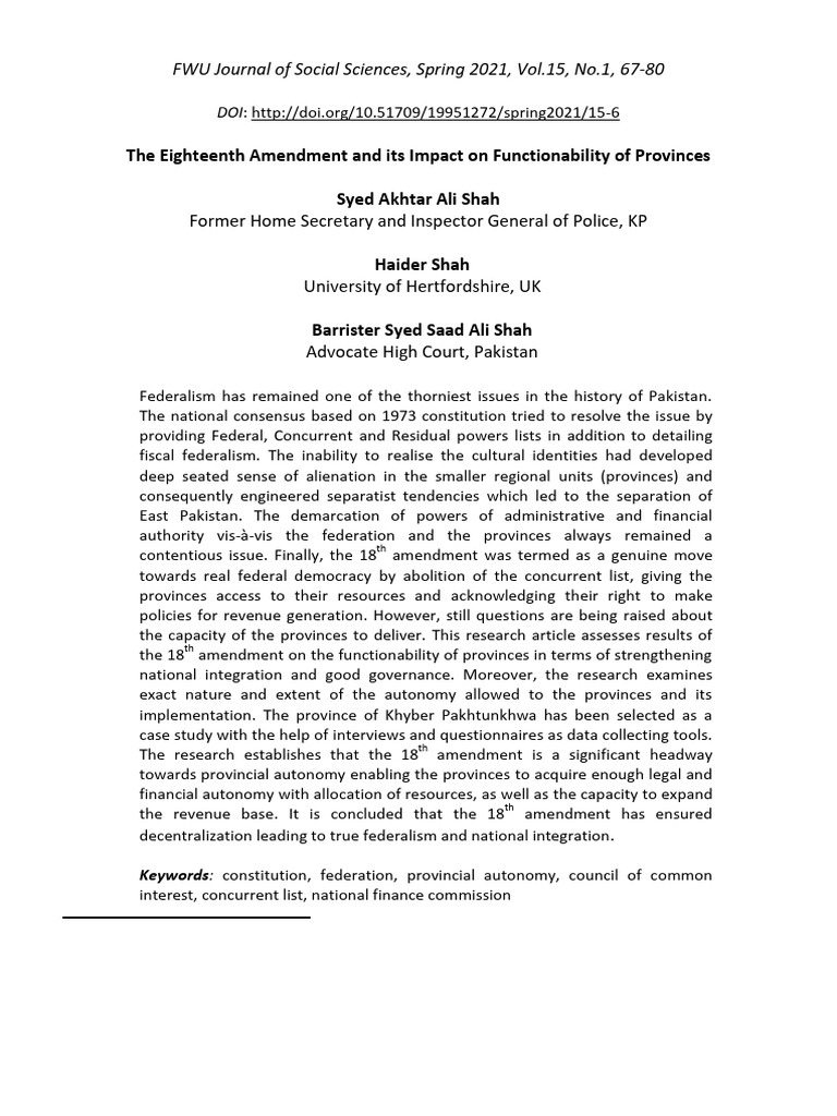 The Eighteenth Amendment and Its Impact Akhtar 21, 2021 | PDF | Taxes ...