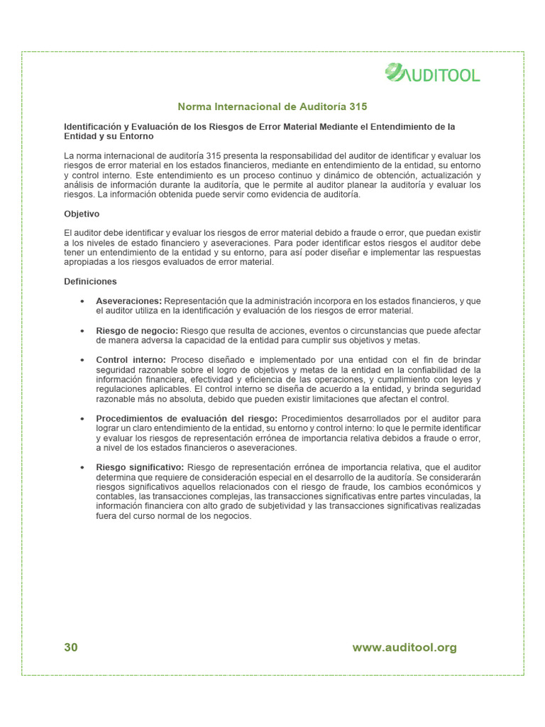 Normas Internacionales de Auditorias (NIA) Parte V | PDF | Auditoría ...