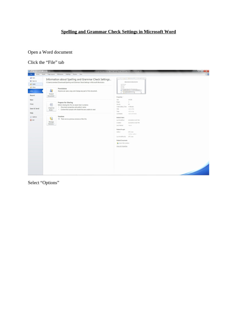 Spelling and Grammar Check Settings in Microsoft Word | PDF