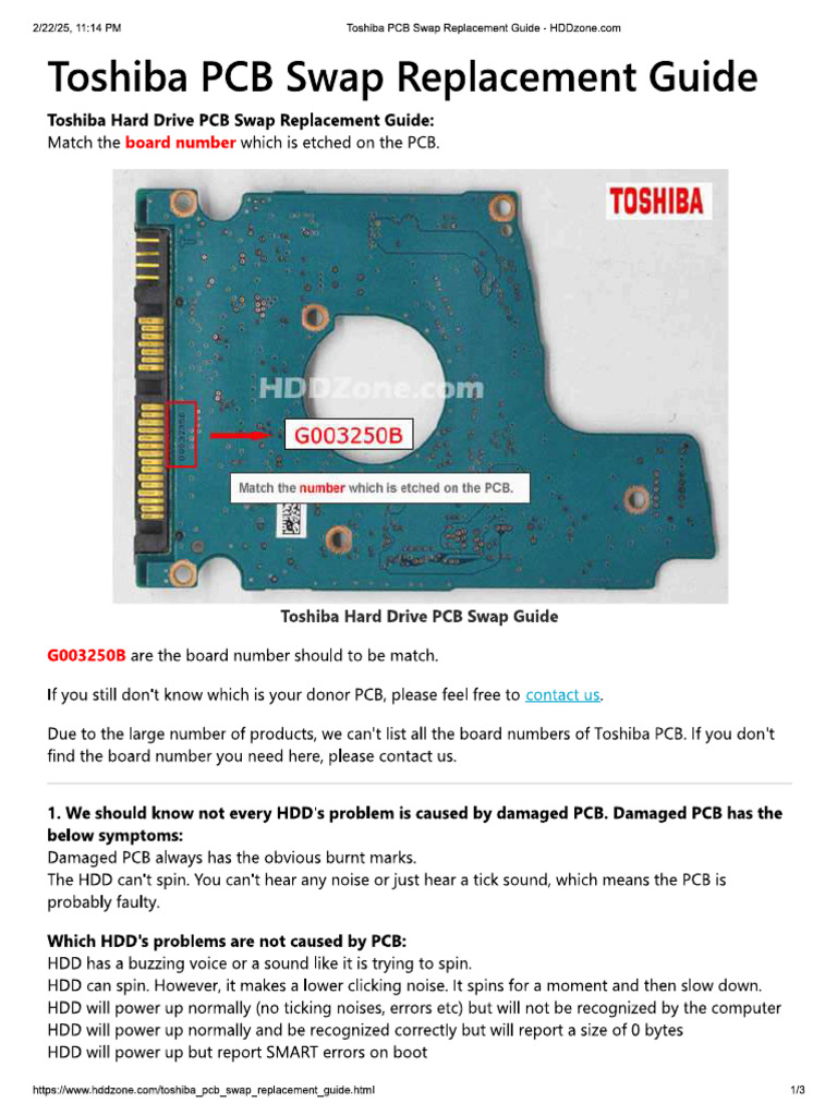 Toshiba PCB Swap Replacement Guide | PDF
