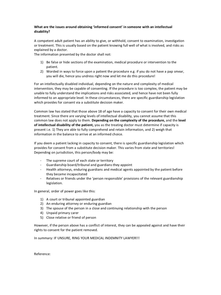 Disability - Informed Consent | PDF | Legal Guardian | Informed Consent