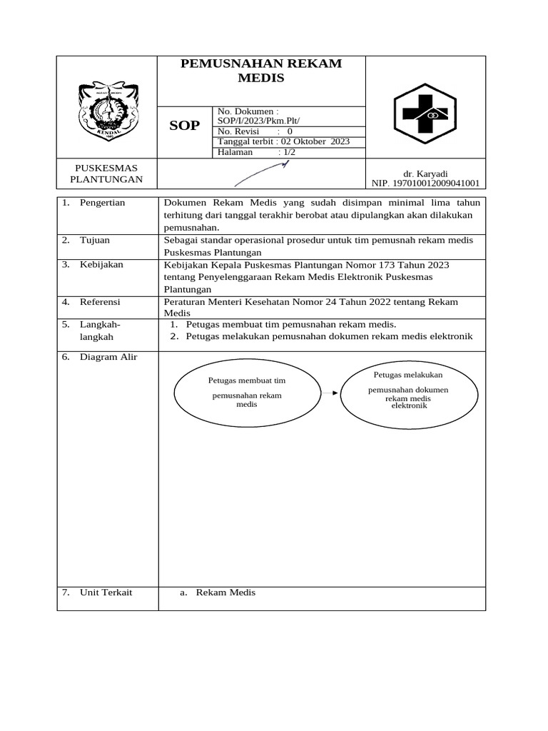 SOP Pemusnahan Rekam Medis Elektronik | PDF