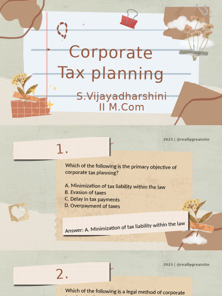 Corporate Tax Planning Strategies Explained | PDF | Taxes | Corporate Tax