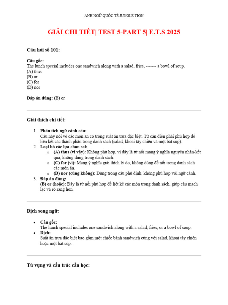 Giải Chi Tiết - Part 5 - Test 5-Ets 2025 | PDF