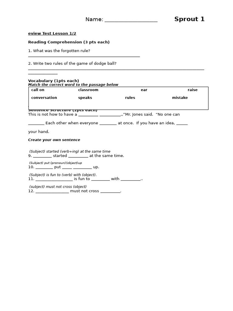 April Sprout1 - Test - L.1.2 Book.3 | PDF