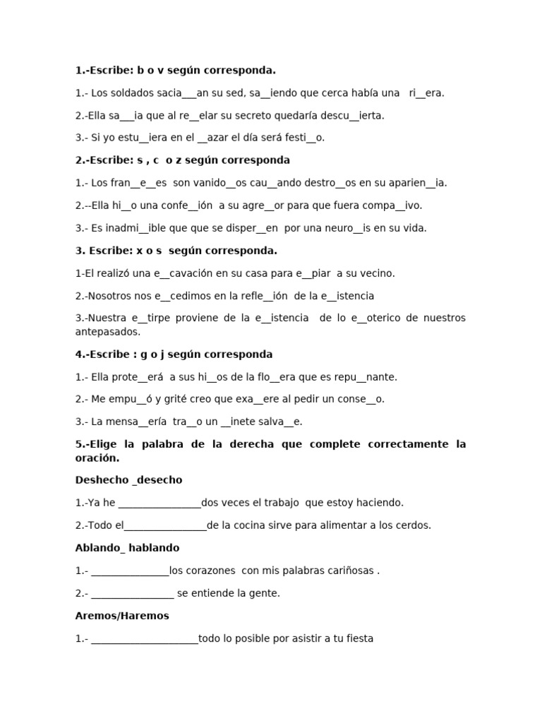 Ejercicios de Ortografía y Gramática | PDF