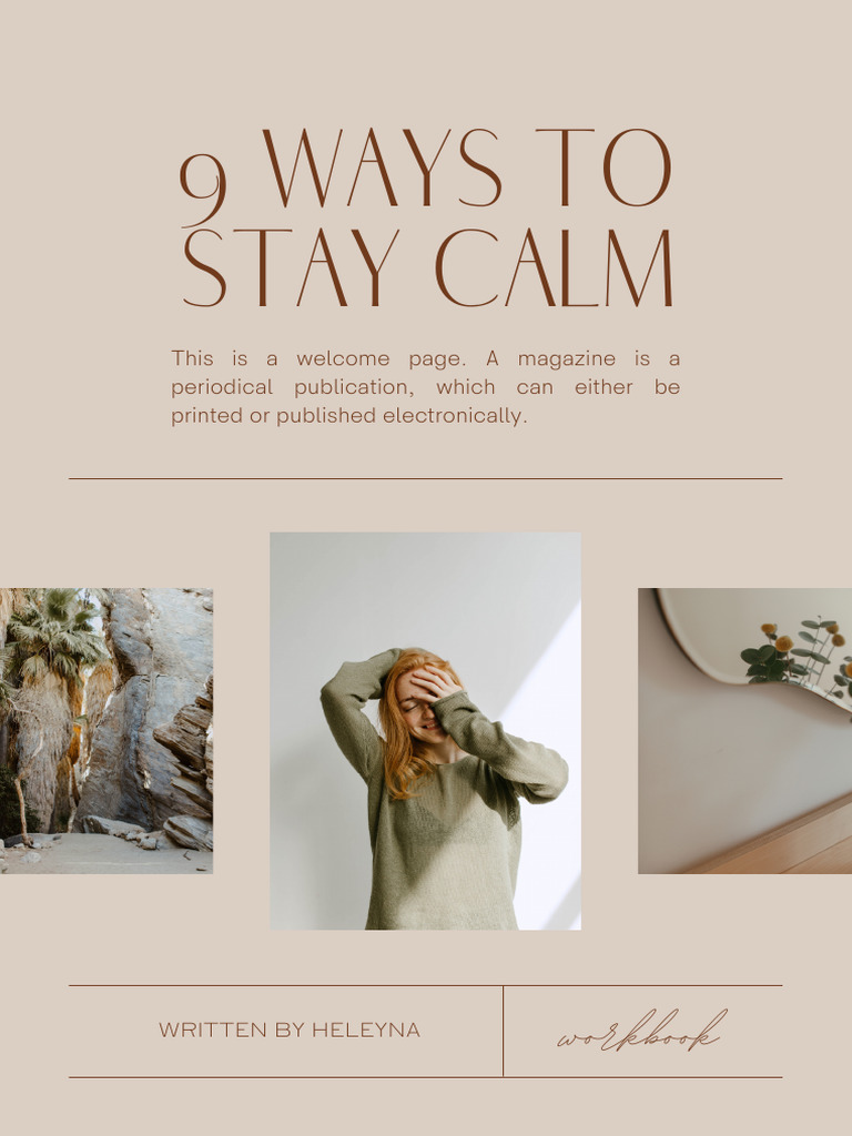 Minimalist Neutral Warm Ebook PDF Cover - 9 ways to stay calm workbook ...